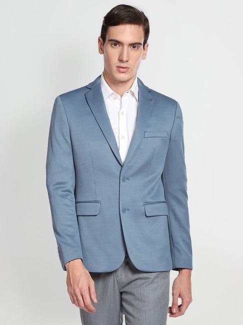 arrow blue slim fit textured blazer