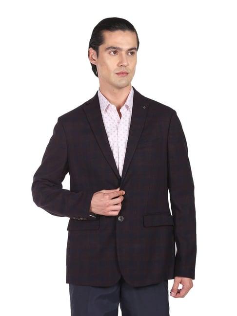 arrow brown & navy regular fit checks blazer