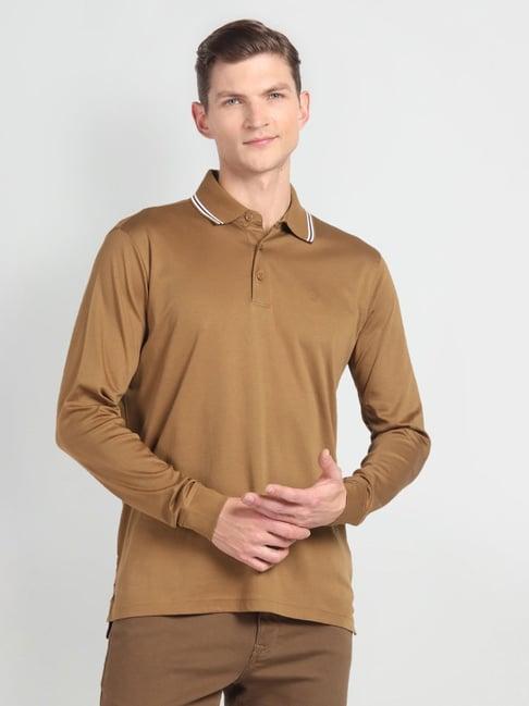 arrow brown cotton regular fit polo t-shirt