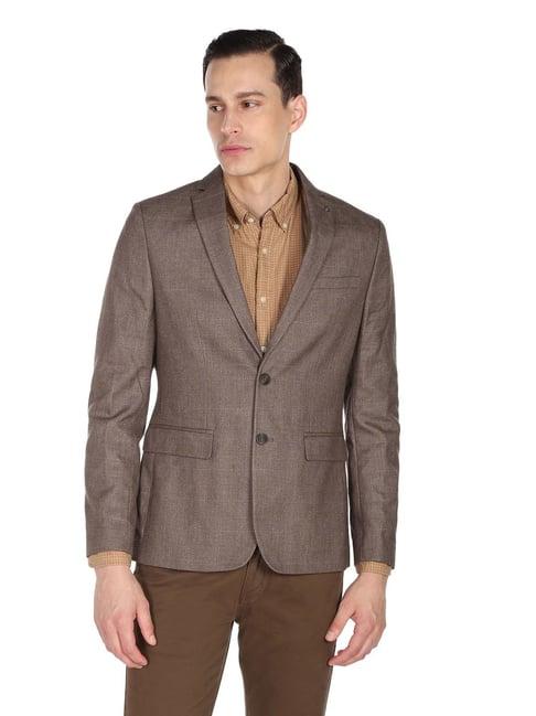 arrow brown regular fit checks blazer