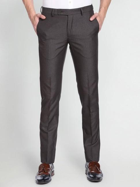 arrow brown regular fit texture trousers