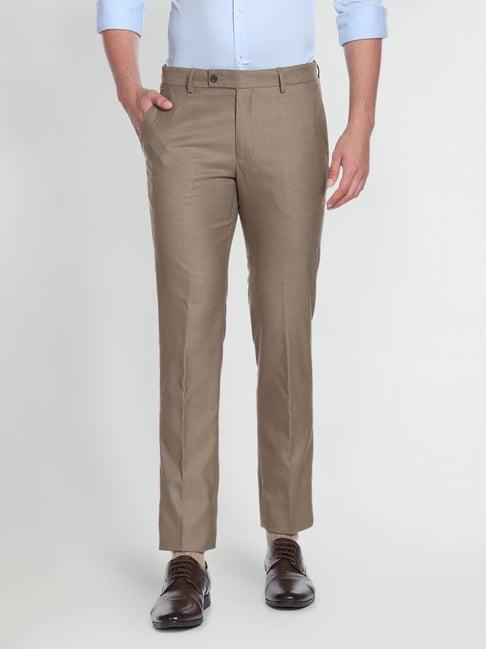 arrow brown regular fit texture trousers