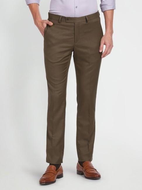 arrow brown regular fit texture trousers