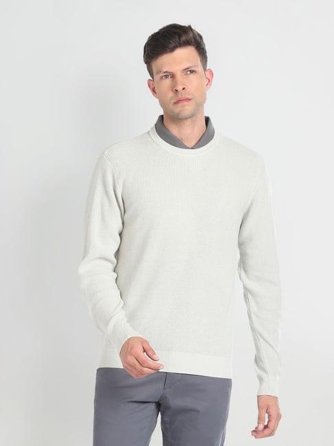 arrow cloud grey regular fit self pattern sweater