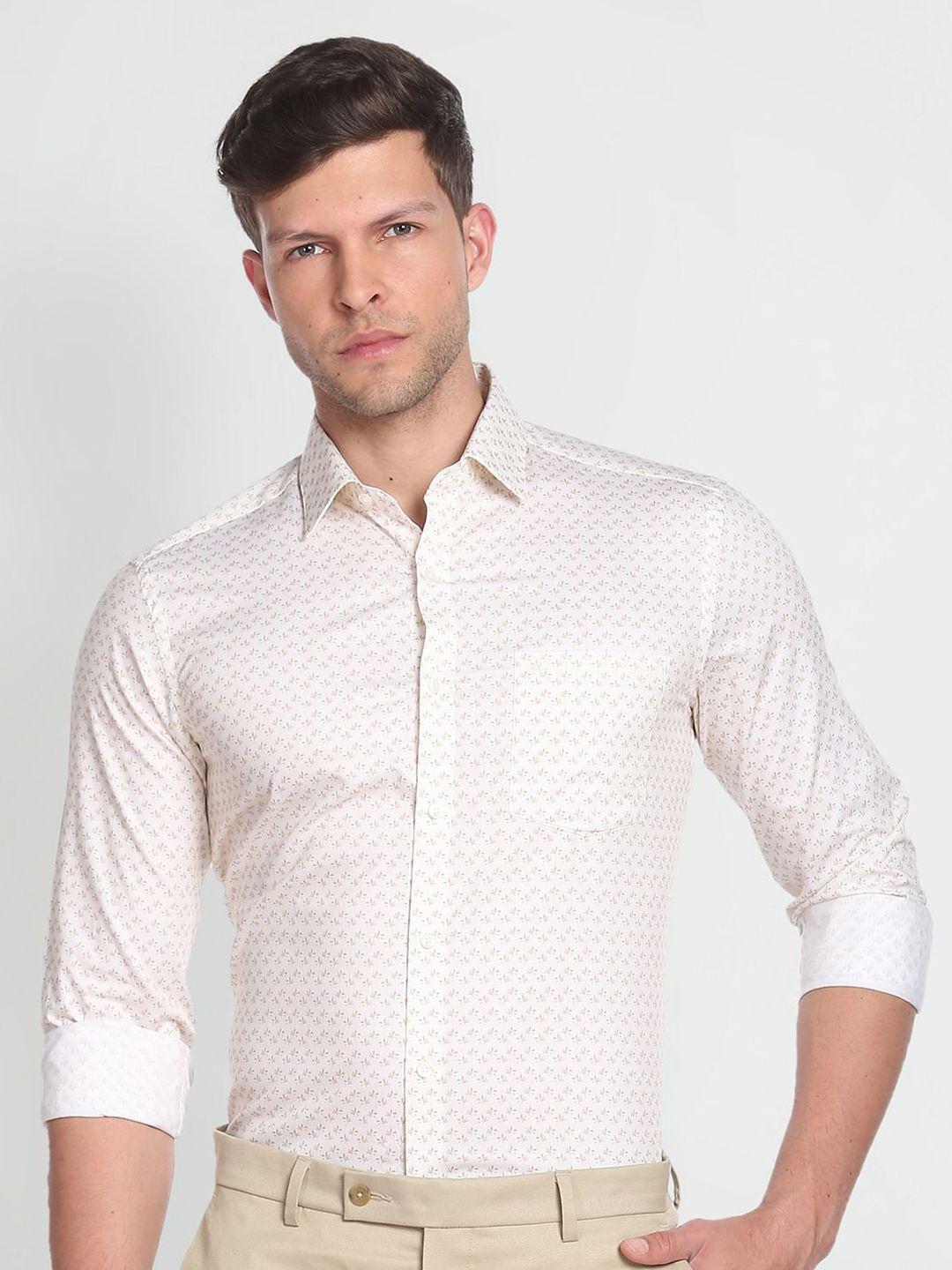 arrow cutaway collar slim fit floral printed pure cotton formal shirt