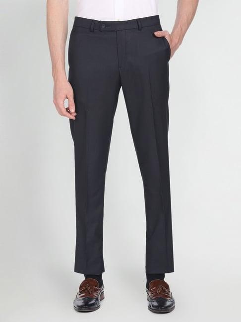 arrow dark blue regular fit texture trousers