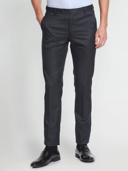 arrow dark blue regular fit texture trousers