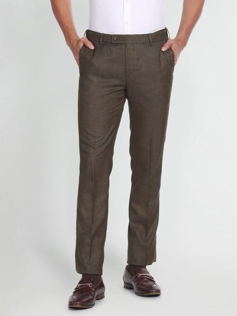 arrow dark brown regular fit texture trousers