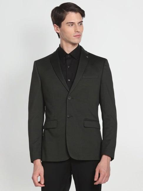 arrow dark green slim fit self pattern blazer