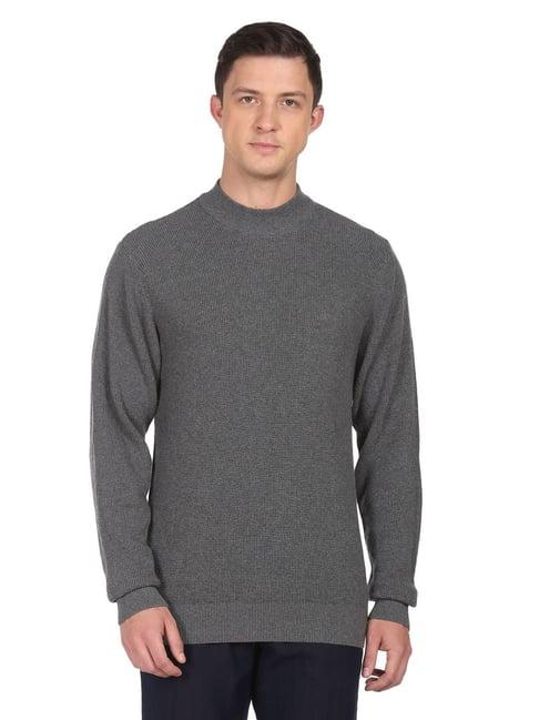 arrow dark grey cotton regular fit sweater