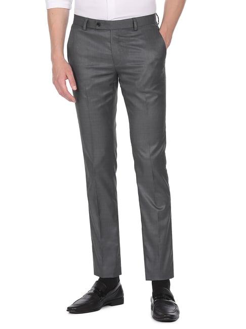 arrow dark grey regular fit flat front trousers