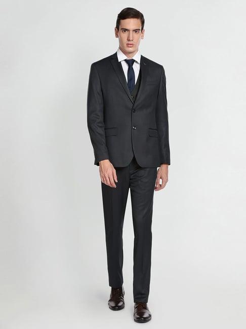 arrow dark grey regular fit textured three piece suit