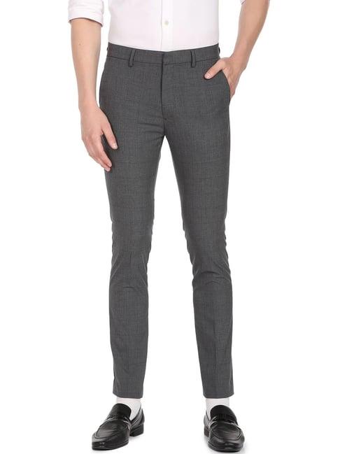 arrow dark grey slim fit checks trousers