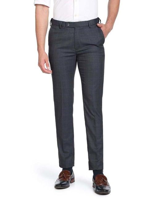 arrow dark grey slim fit checks trousers