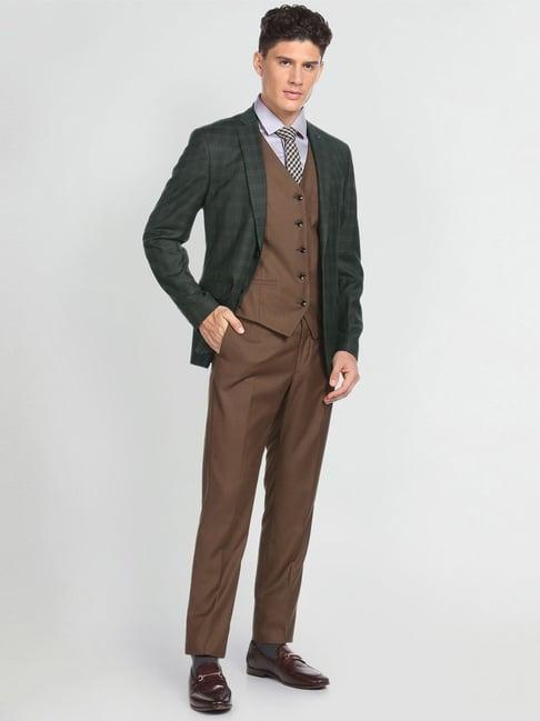 arrow green & brown regular fit checks four piece suits
