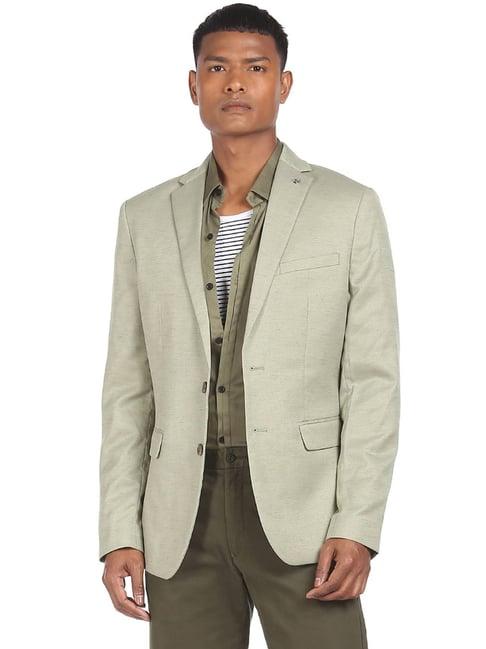 arrow green regular fit self pattern blazers