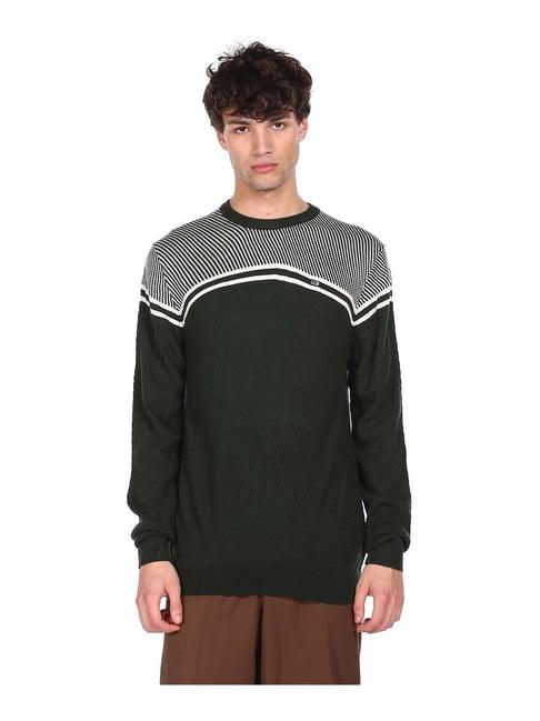 arrow green self design round neck sweater