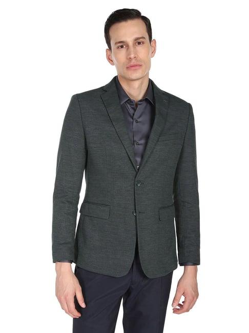 arrow green slim fit self pattern blazer