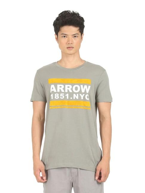 arrow grey cotton regular fit printed t-shirt