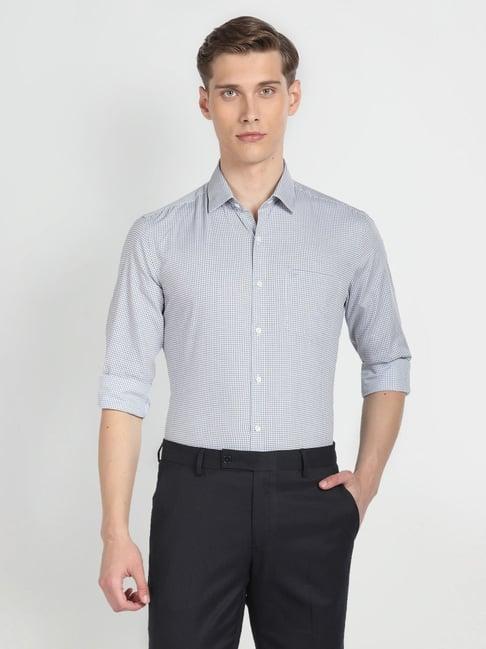 arrow grey cotton slim fit checks shirt