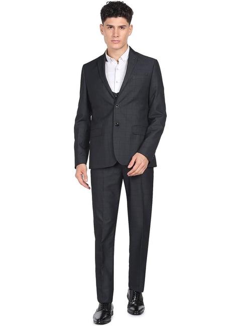 arrow grey regular fit checks three piece suit
