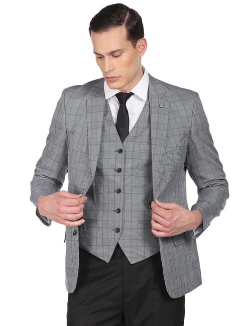 arrow grey regular fit checks three piece suits