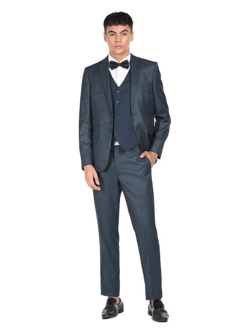 arrow grey regular fit self pattern three piece suit