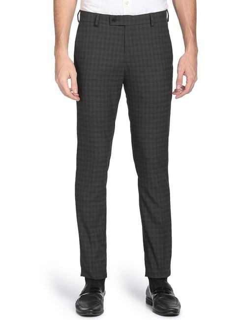 arrow grey regular fit self pattern trousers