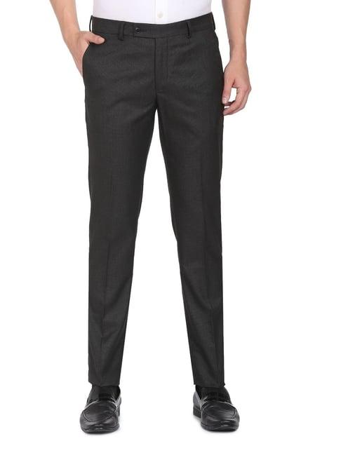 arrow grey regular fit self pattern trousers