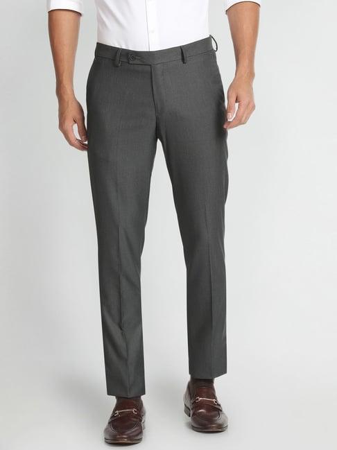 arrow grey regular fit self pattern trousers