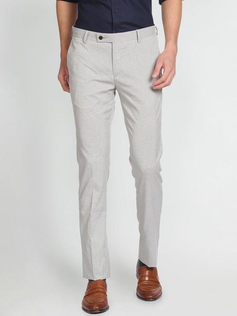 arrow grey regular fit self pattern trousers