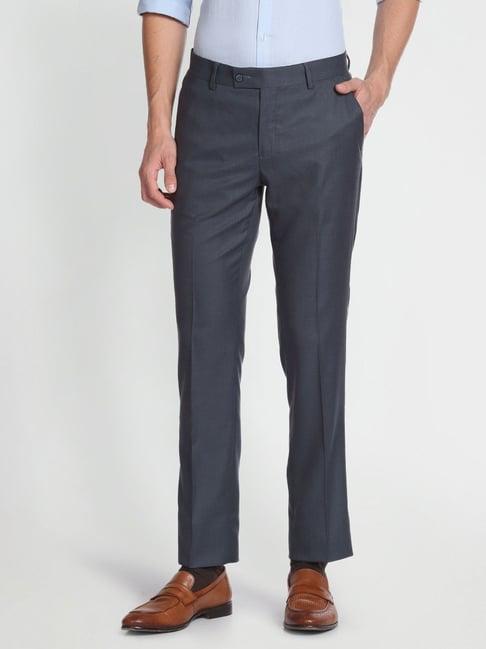 arrow grey regular fit self pattern trousers