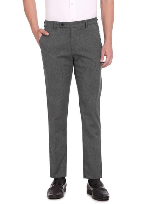 arrow grey regular fit self pattern trousers