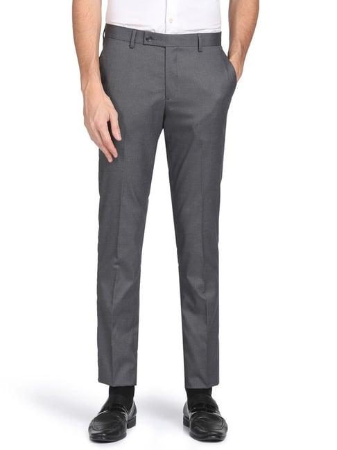 arrow grey regular fit texture trousers