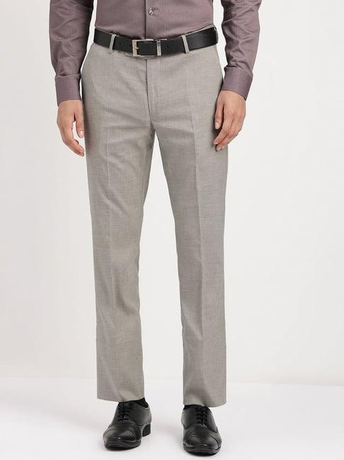 arrow grey regular fit texture trousers