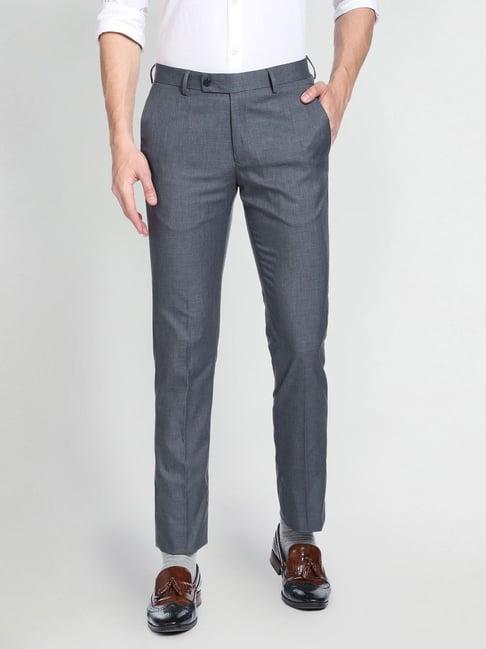 arrow grey regular fit texture trousers