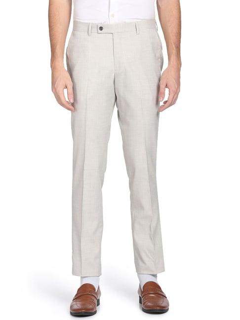 arrow grey regular fit texture trousers