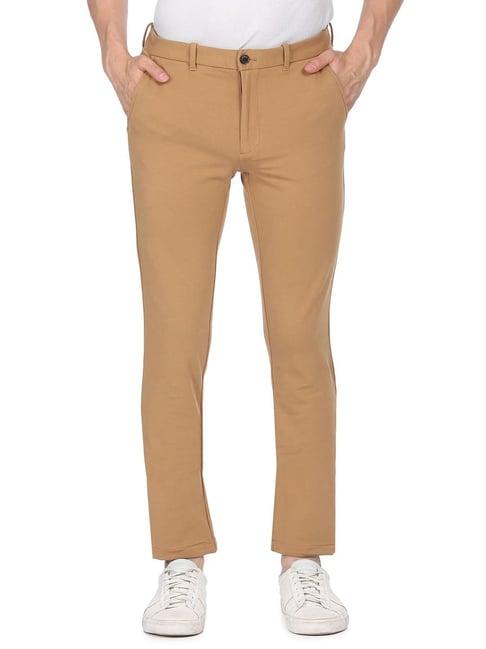 arrow khaki cotton skinny fit trousers