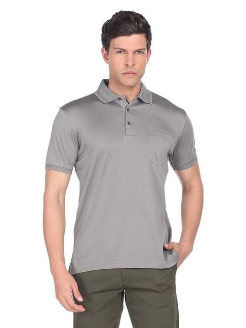 arrow light grey regular fit cotton polo t-shirt