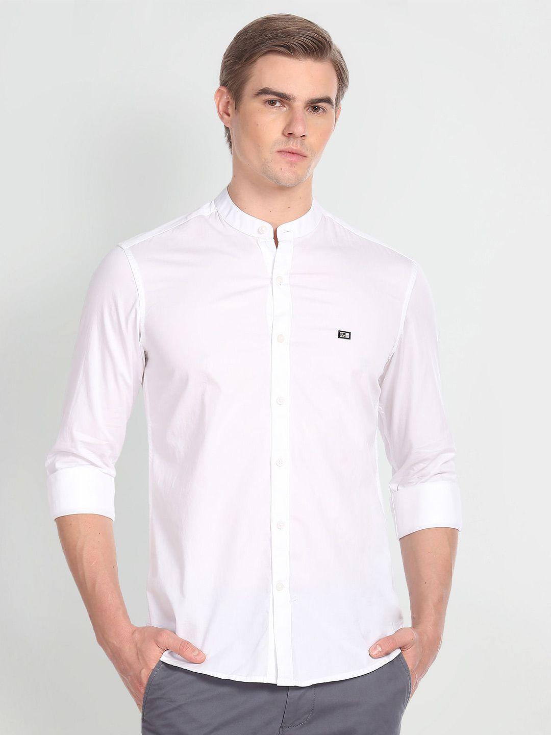 arrow mandarin collar pure cotton slim fit casual shirt