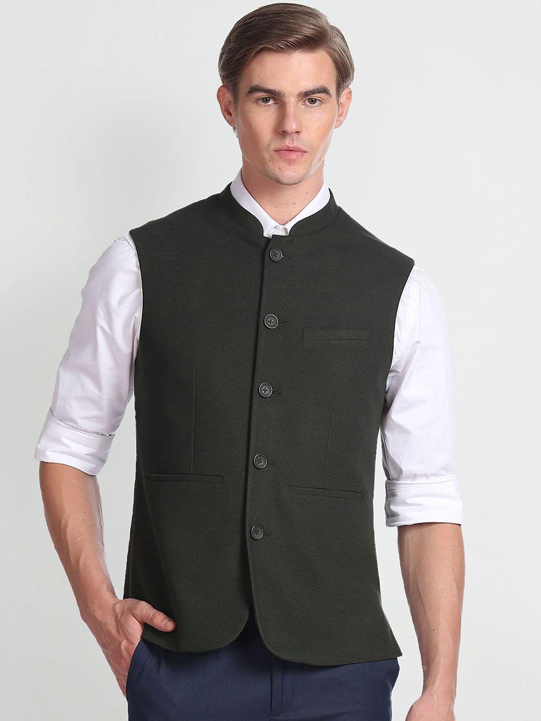 arrow mandarin collar self-design nehru jacket