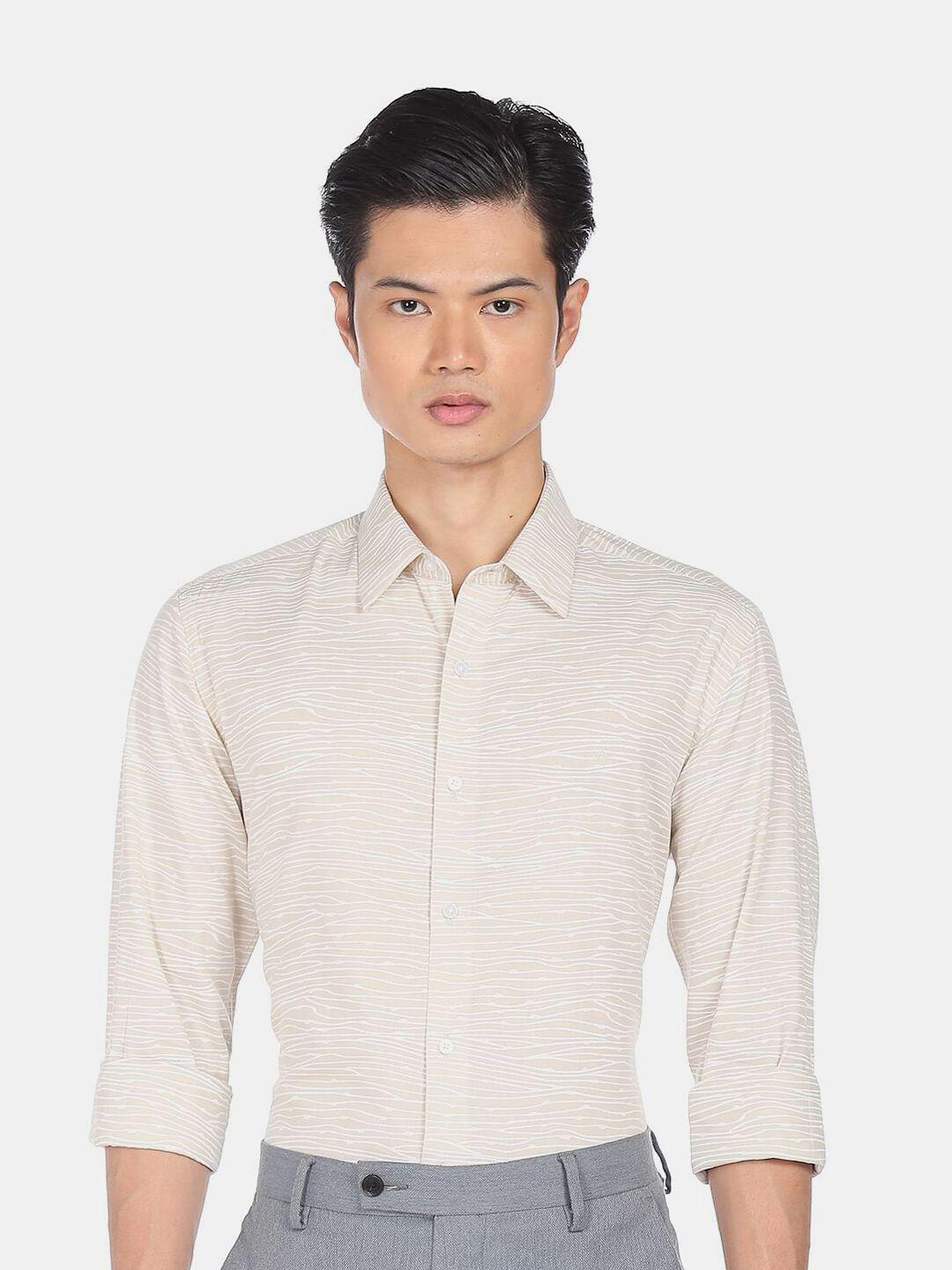 arrow men beige regular fit printed casual shirt