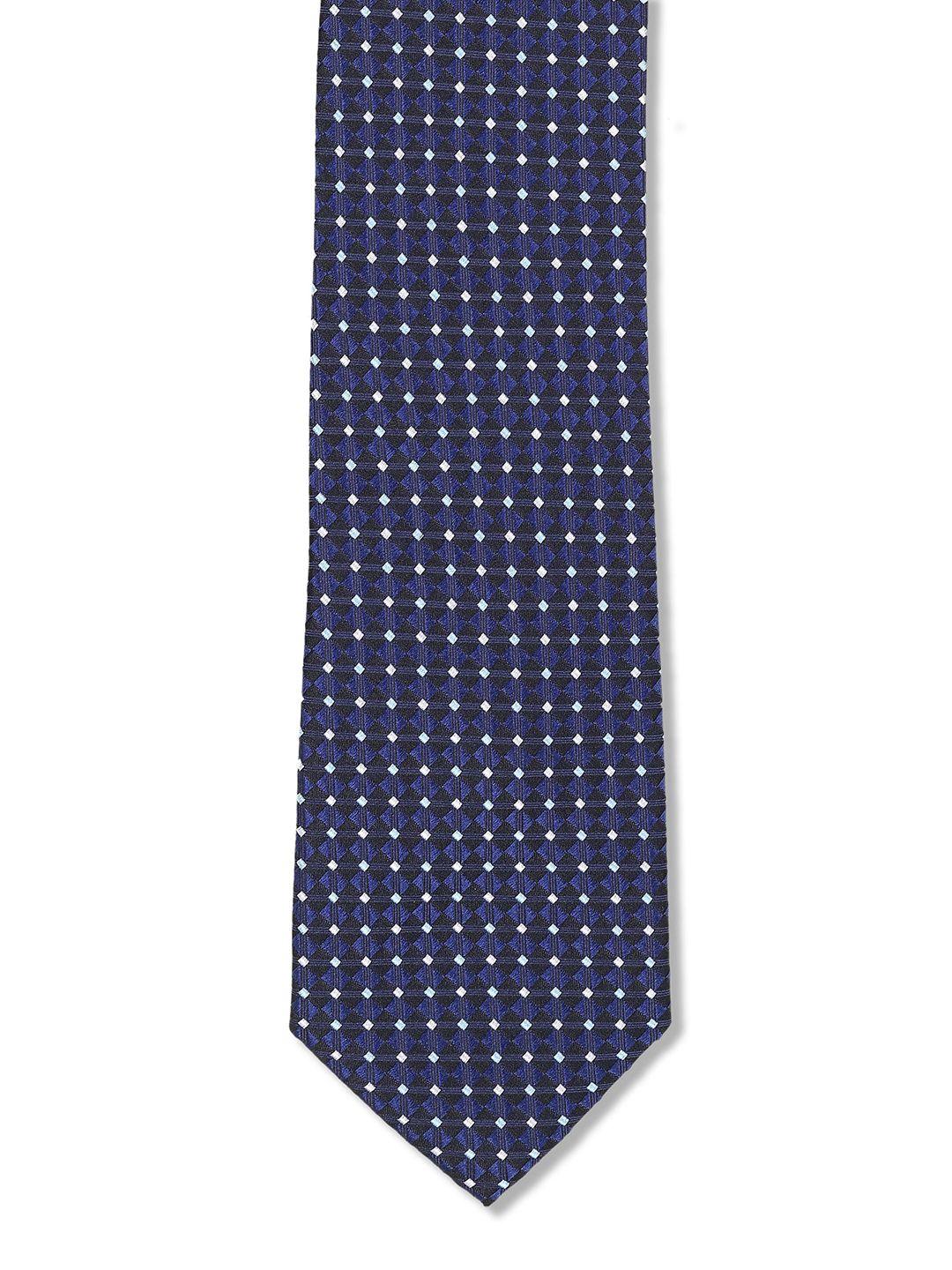 arrow men black & blue geometric woven design broad tie