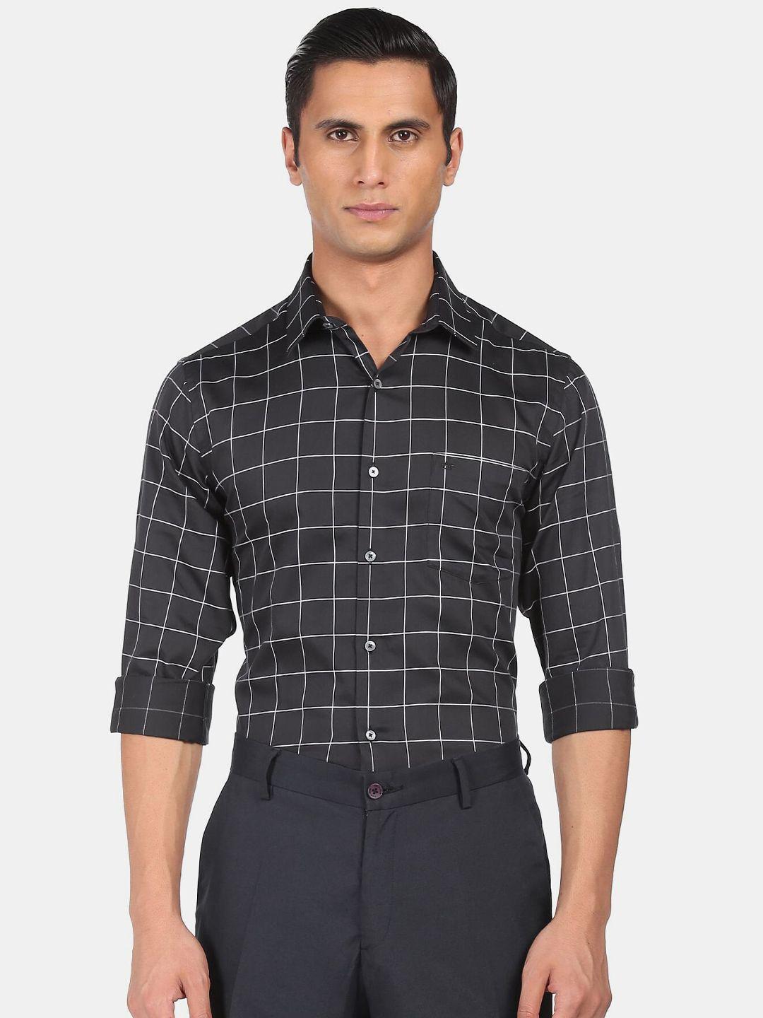 arrow men black & white windowpane checks checked pure cotton formal shirt