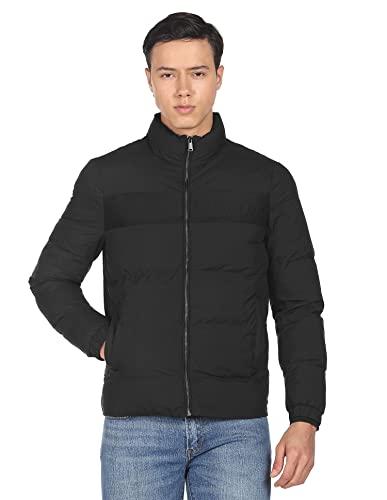 arrow men black high neck embossed logo puffer jacket