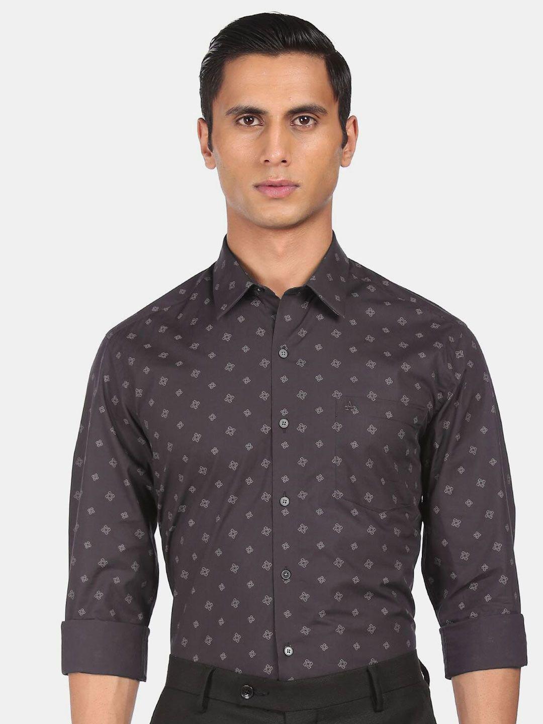 arrow men black slim fit printed cotton formal shirt