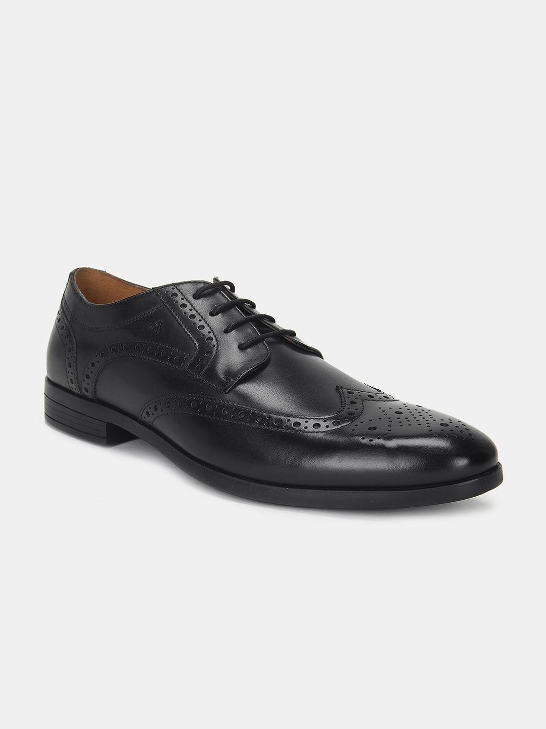 arrow men black solid leather formal derbys