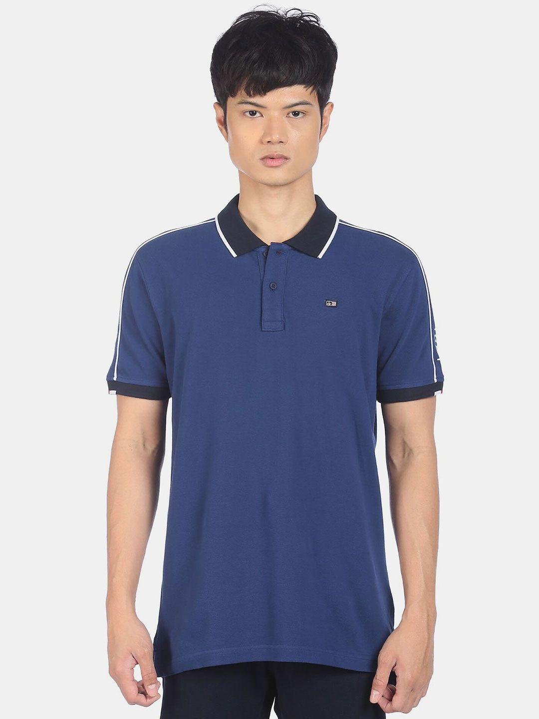 arrow men blue & black polo collar cotton t-shirt
