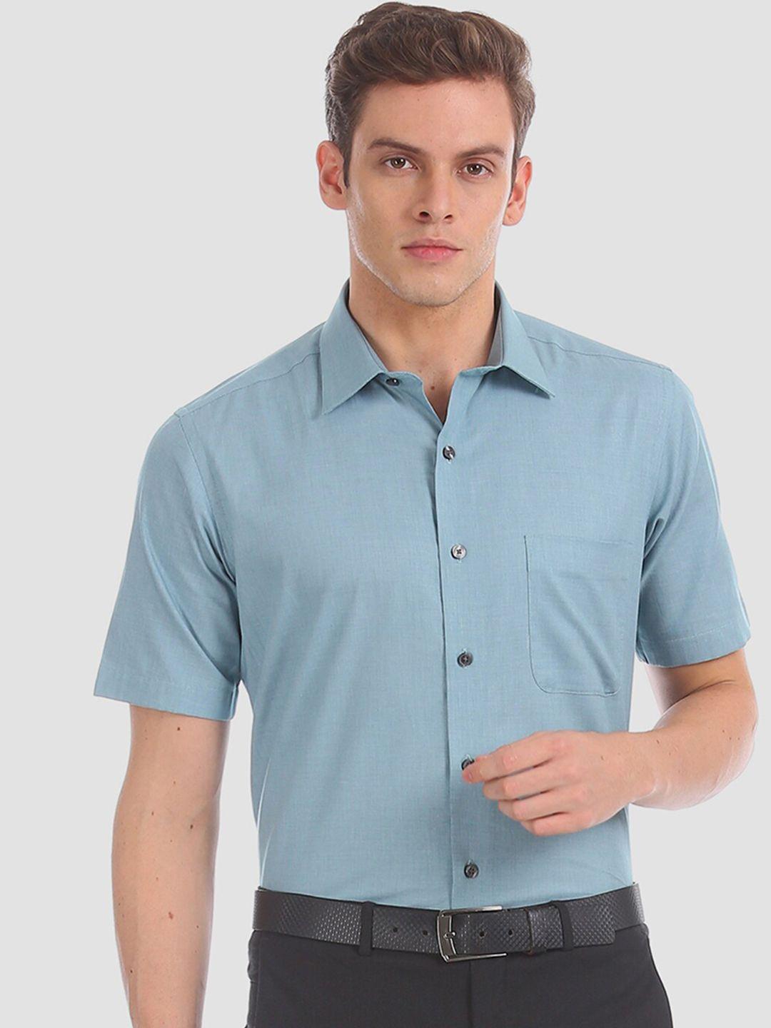 arrow men blue regular fit solid formal shirt
