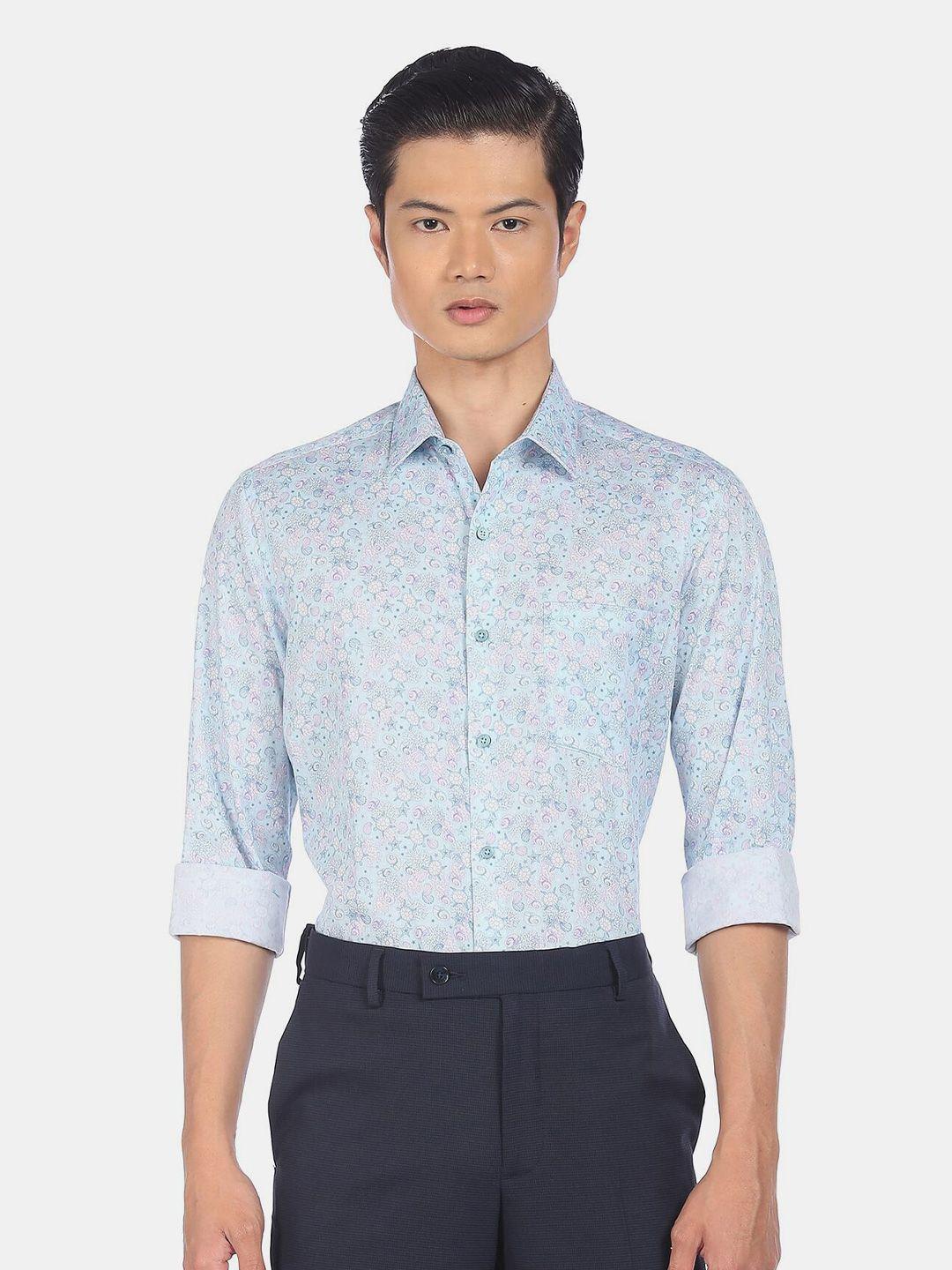arrow men blue slim fit floral printed cotton casual shirt
